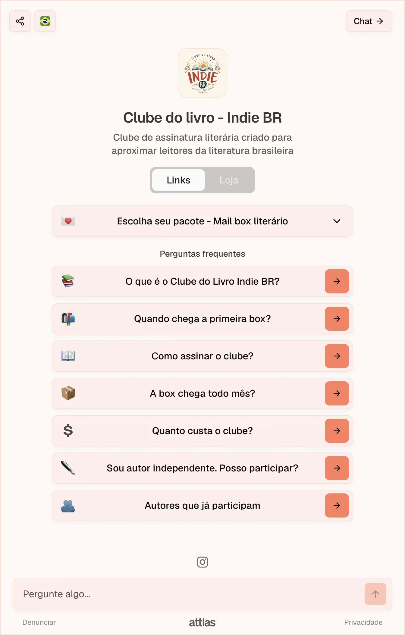 Attlas' chat of Clube do livro - Indie BR